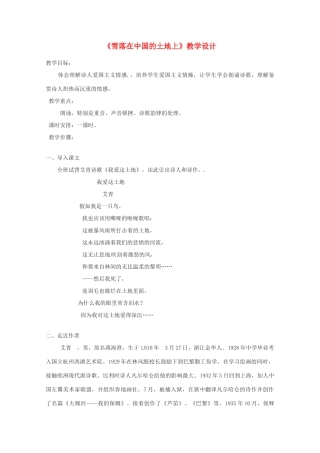 2013-2014学年高中语文 2.5.3《雪落在中国的土地上》教案 粤教版必修2