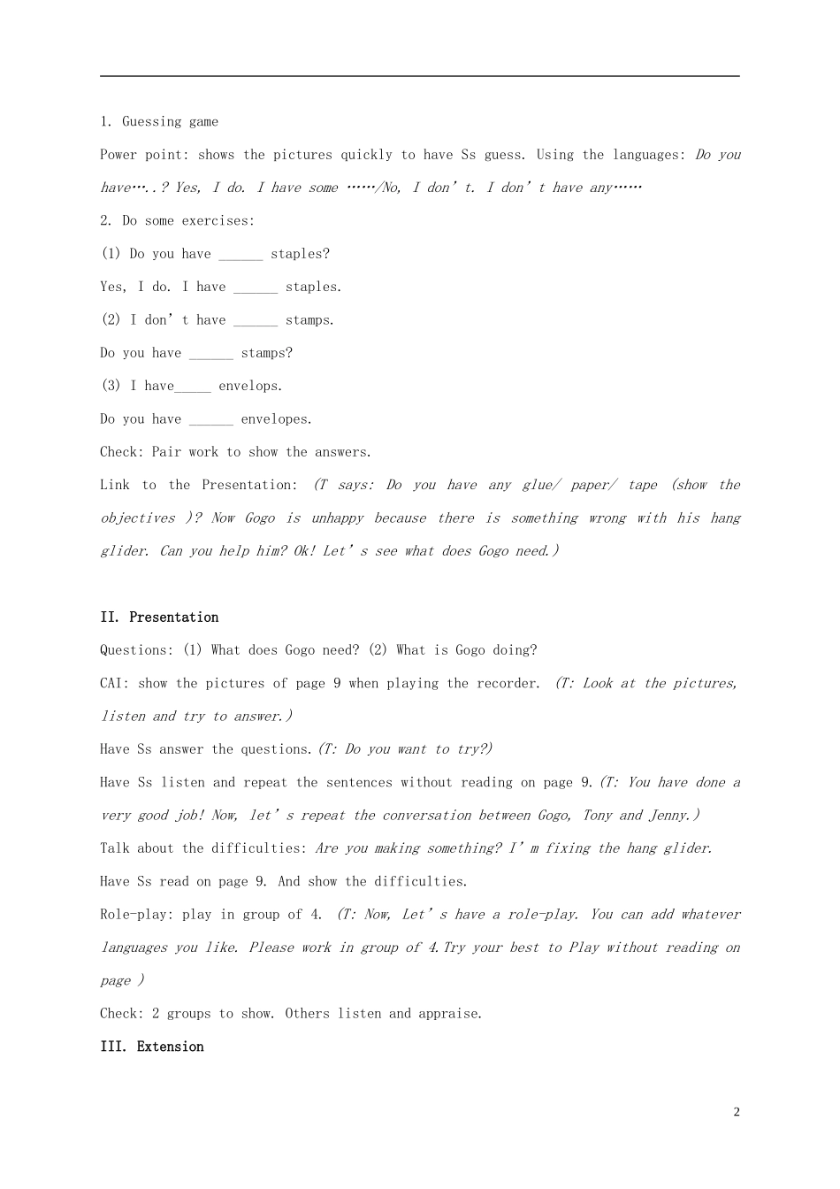 五年级英语上册 unit2 Lesson2教案 广东版开心_第2页