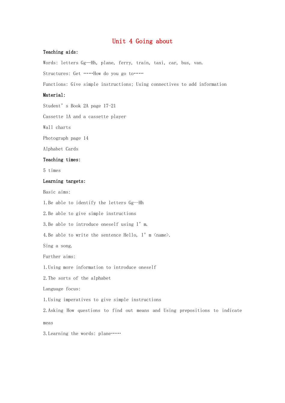 二年级英语上册 Unit 4 Going about（period1）教案 沪教牛津版-沪教牛津版小学二年级上册英语教案_第1页