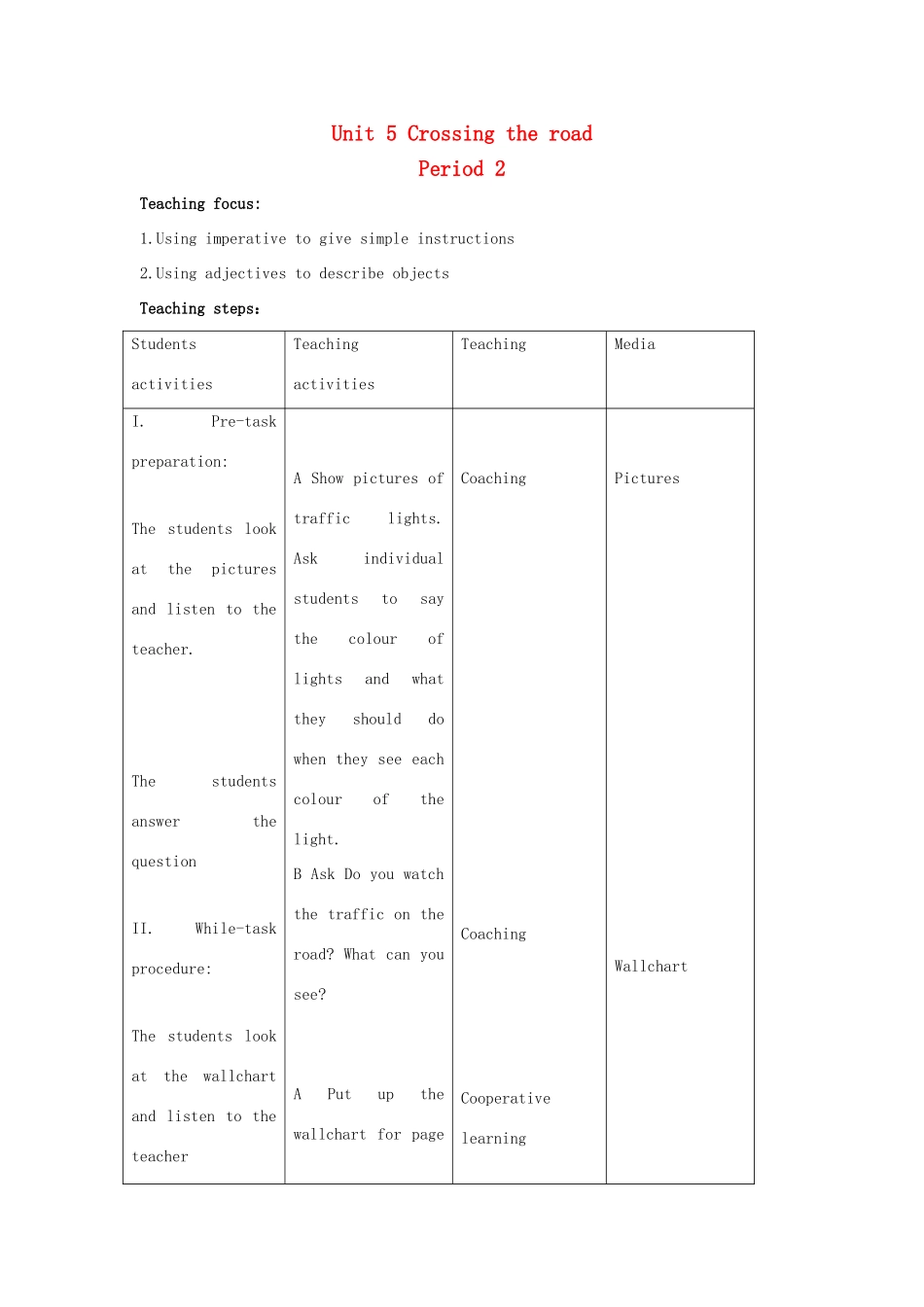 二年级英语上册 Unit 5 Crossing the road（period2）教案 沪教牛津版-沪教牛津版小学二年级上册英语教案_第1页