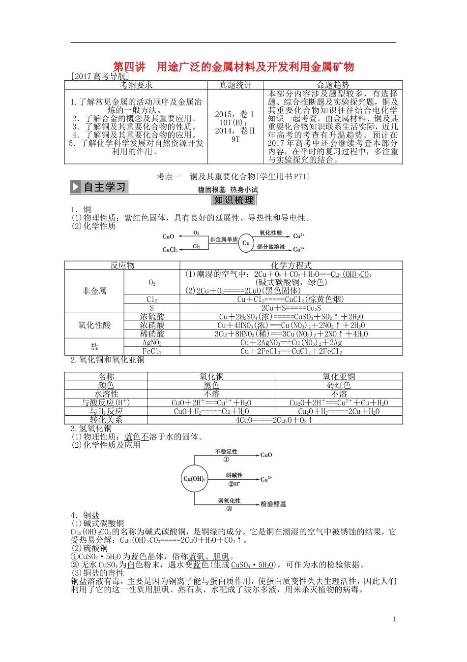 优化方案高考化学大一轮复习 第三章 金属及其重要化合物 第四讲 用途广泛的金属材料及开发利用金属矿物讲义-人教版高三全册化学教案_第1页
