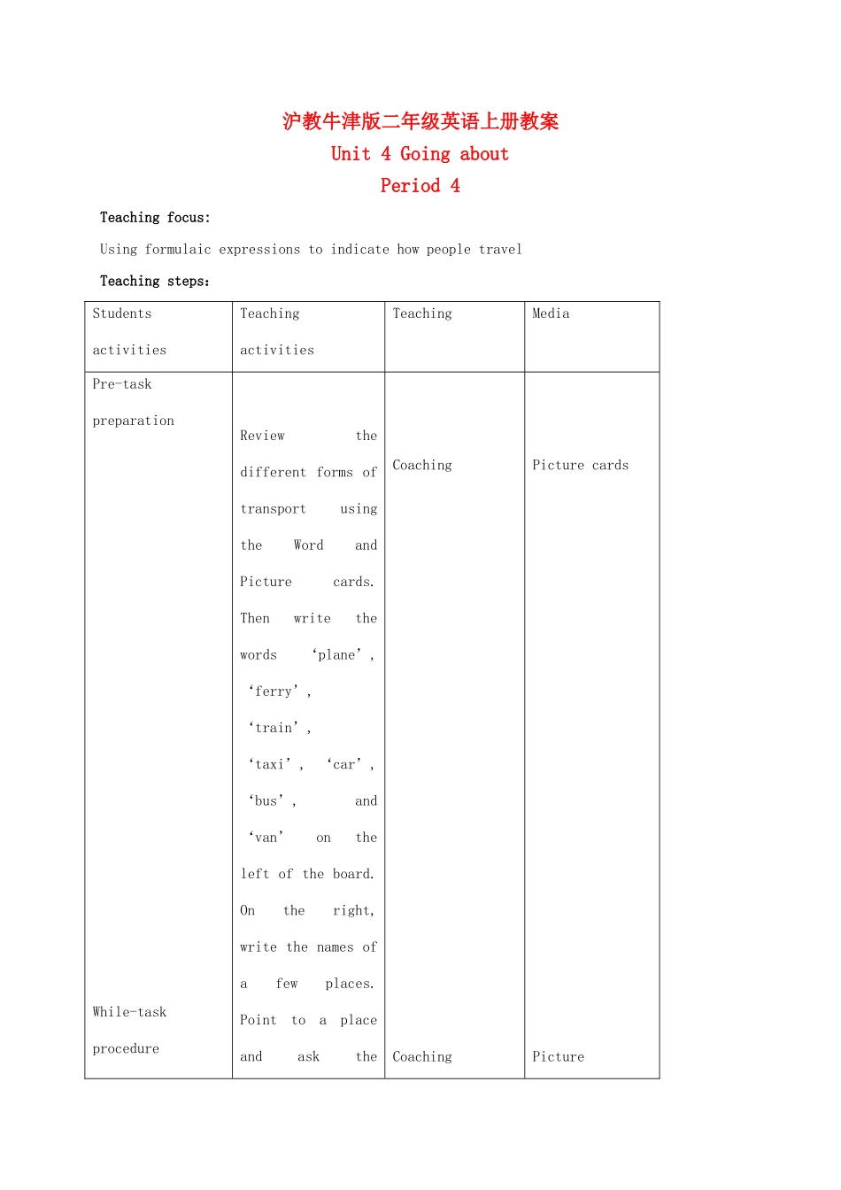 二年级英语上册 Unit4 period4教案 沪教牛津版_第1页