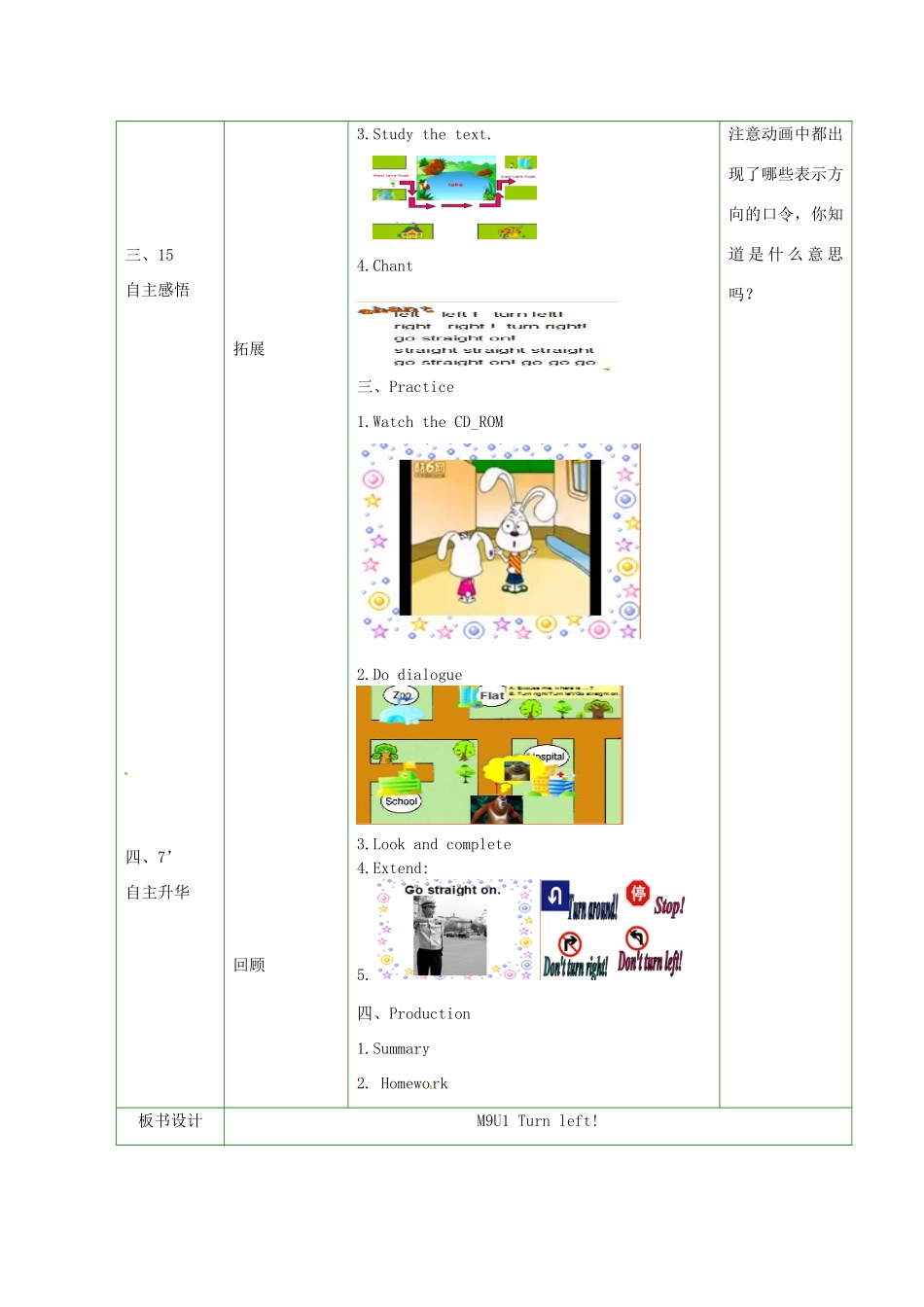 二年级英语下册 Module 9 Unit 1 Turn left教案2 外研版（一起）-外研版小学二年级下册英语教案_第2页