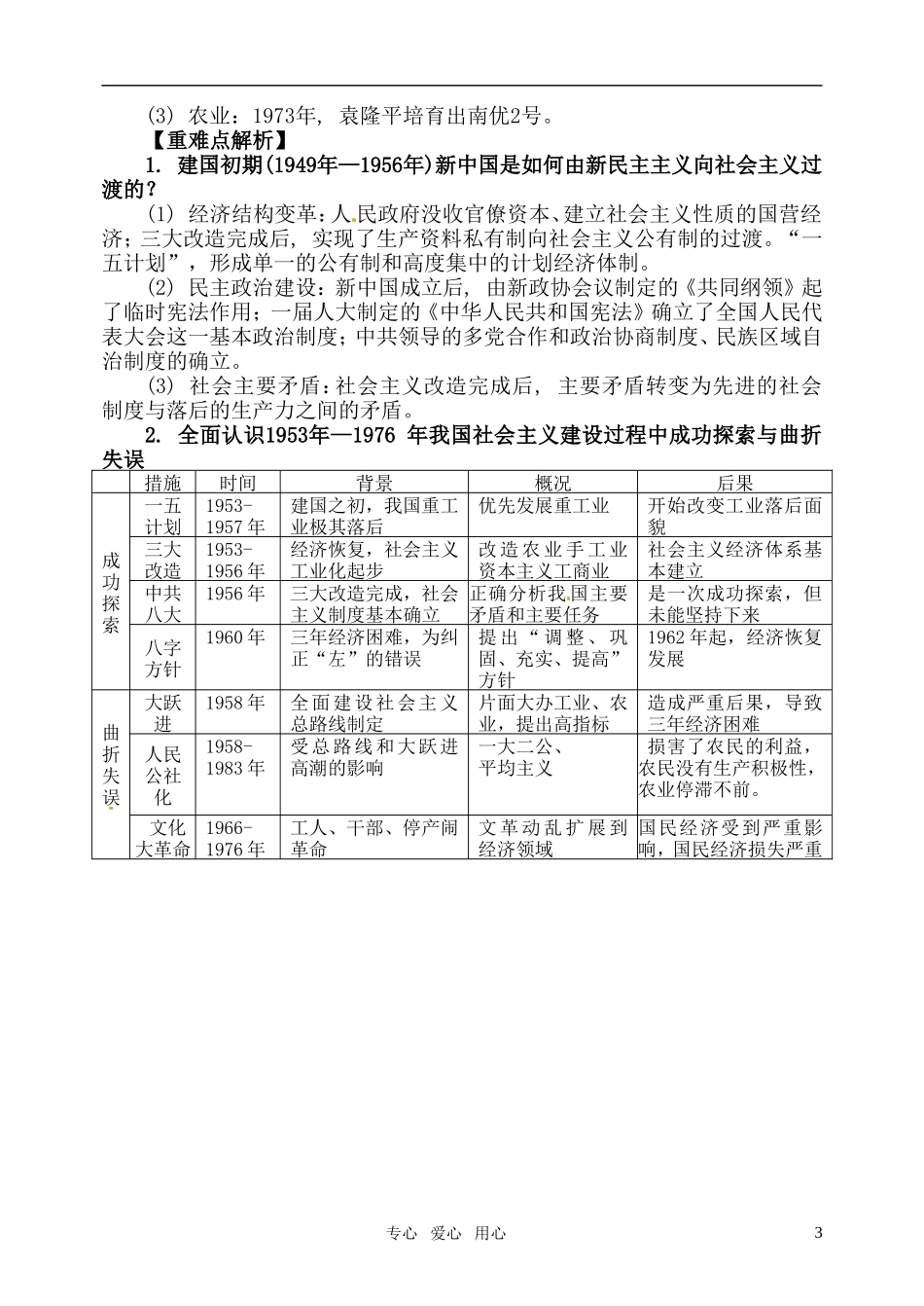 2011届高考历史二轮专题复习 专题九 新中国现代化进程（1949年—1976年）教案 新人教版_第3页