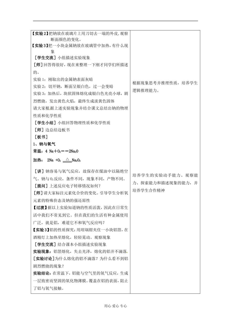 云南省文山市一中高一化学《金属的化学性质》教案_第3页