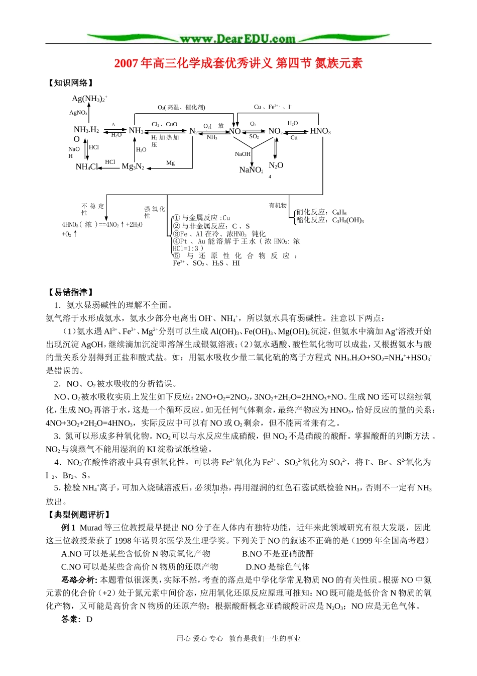 2007年高三化学成套优秀讲义 第四节 氮族元素_第1页