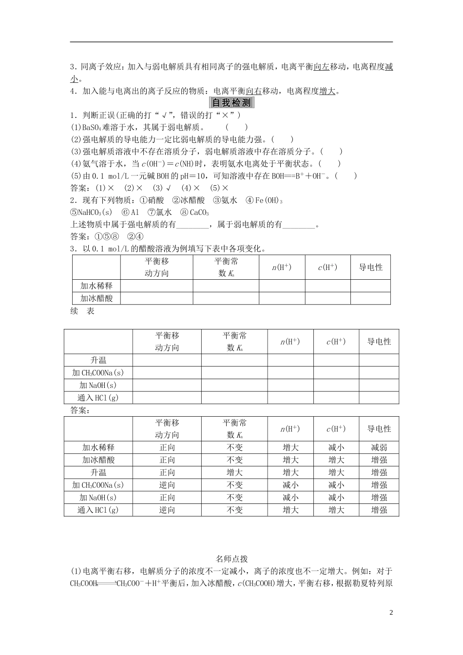 优化方案高考化学大一轮复习 第八章 水溶液中的离子平衡 第一讲 弱电解质的电离平衡讲义-人教版高三全册化学教案_第2页