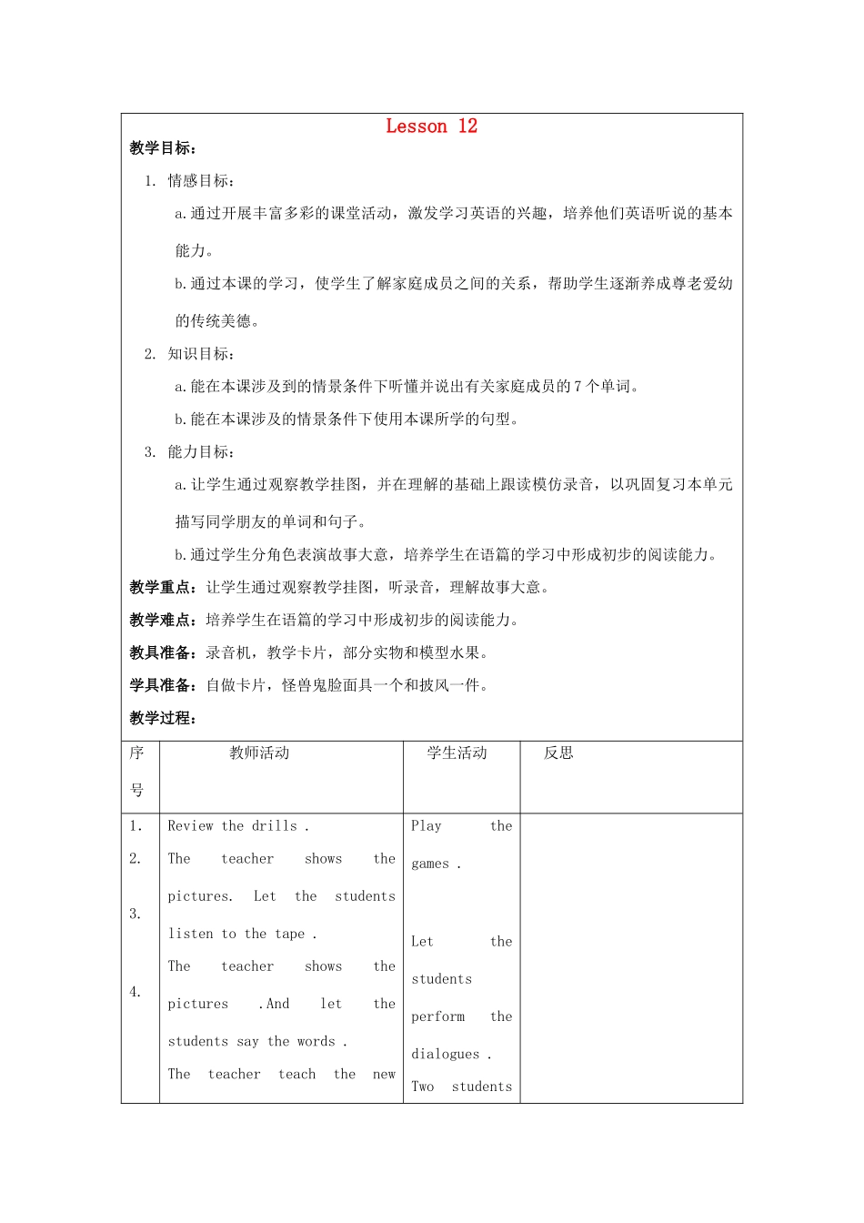 二年级英语上册 unit2 Lesson12教案 人教新起点_第1页