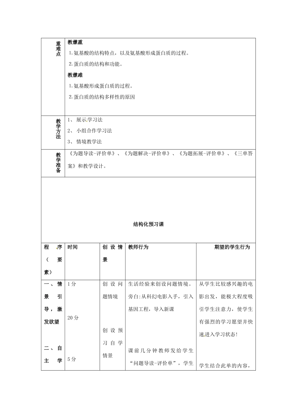 河南省新安县第一高级中学高中生物《生命活动的主要承担者蛋白质》学习方案设计 新人教版必修1_第2页