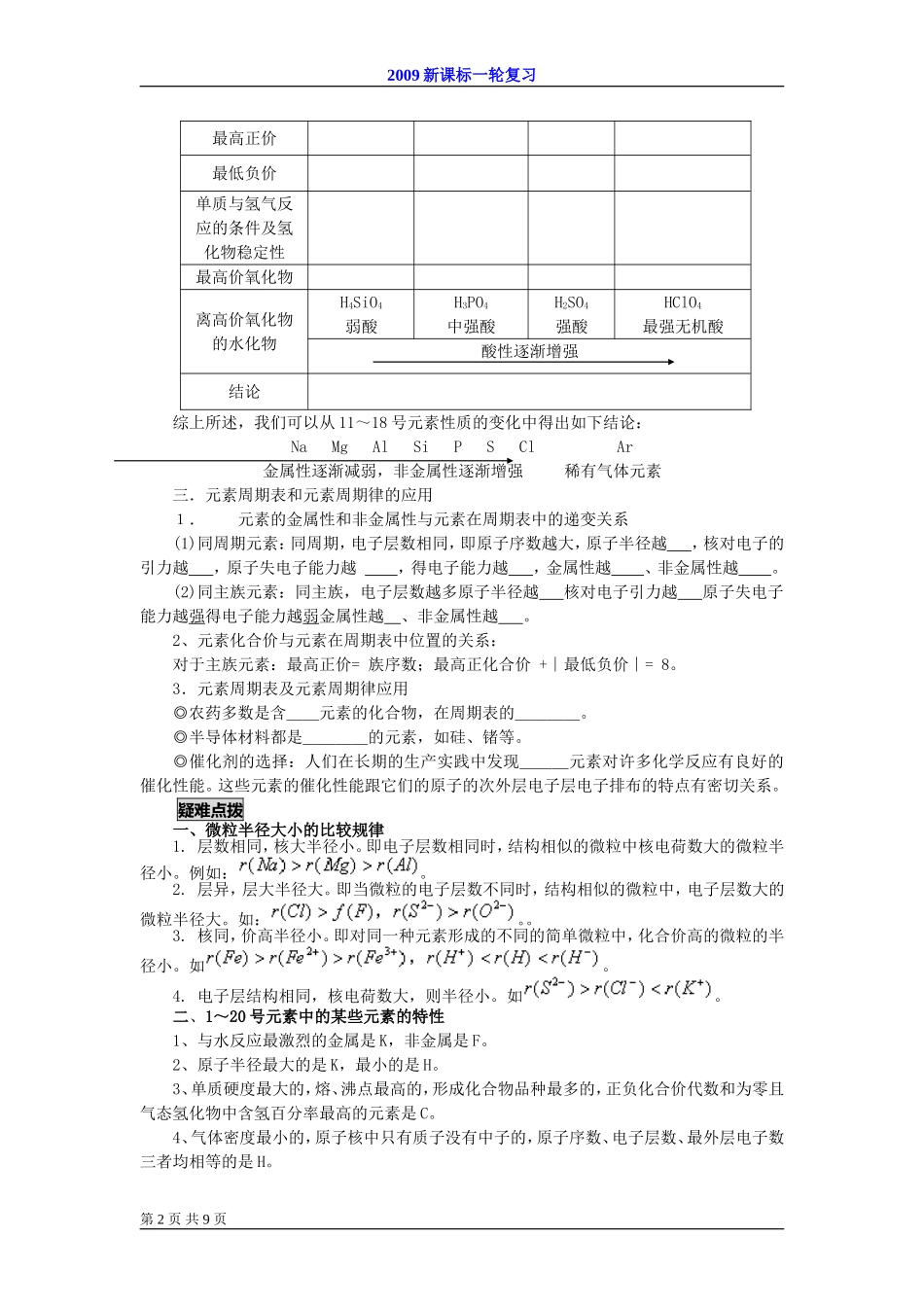 2009届高考一轮复习-必修2-物质结构第二讲元素周期律_第2页