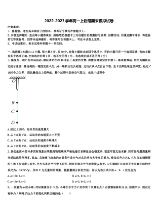 2022年安徽省合肥市庐江县高一物理第一学期期末预测试题含解析