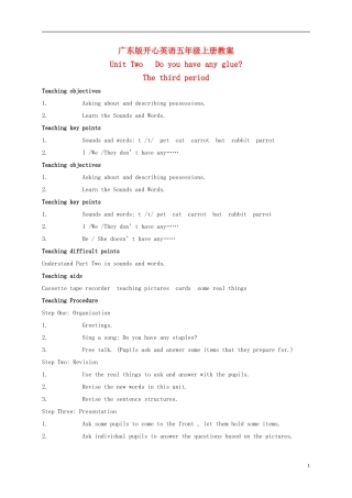 五年级英语上册 Unit 2(6)教案 广东版开心