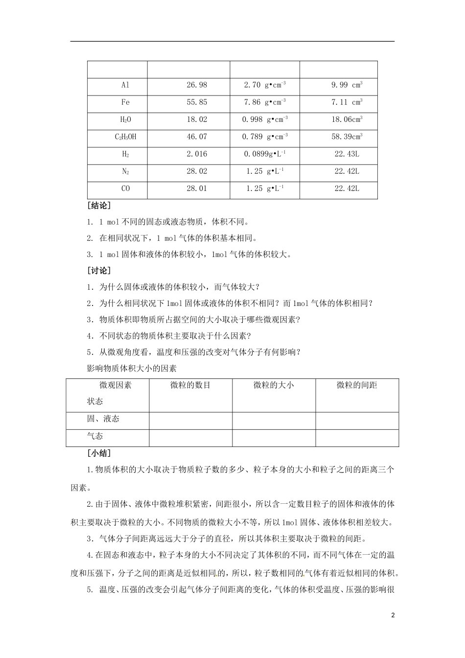 2013-2014学年高中化学 第1单元 课时3 物质的聚集状态教学设计 苏教版必修1_第2页