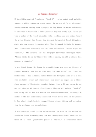 2014年秋高中英语 Module 3 Adventure in Literature and the Cinema A famous director训练 外研版必修5