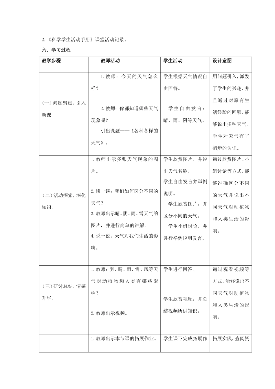 二年级科学上册 第1单元 我们的地球家园 5《各种各样的天气》教案1 教科版-教科版小学二年级上册自然科学教案_第2页