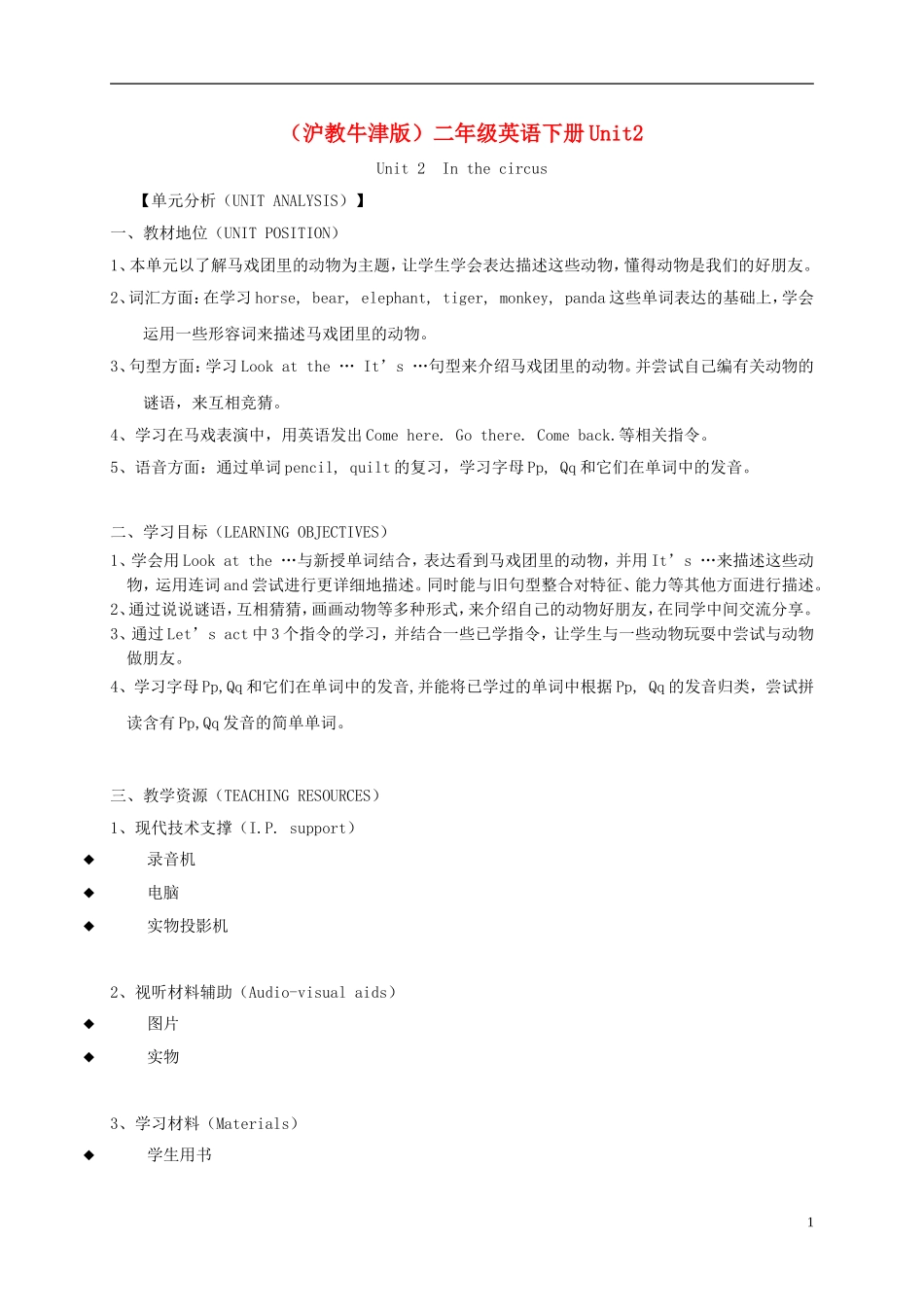 二年级英语下册 unit2教案 沪教牛津版_第1页