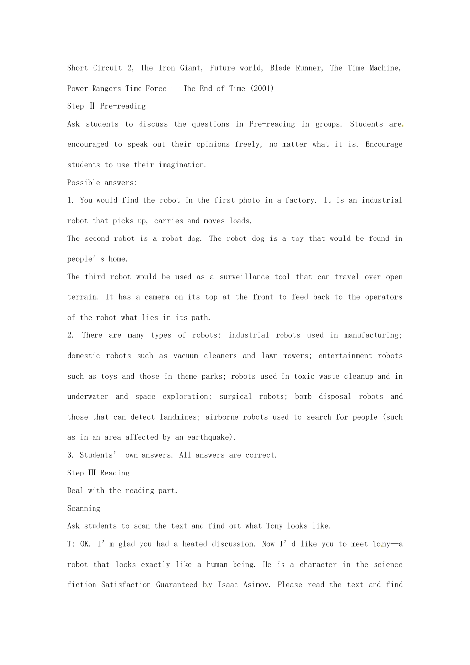 云南省陇川县第一中学高中英语 Unit 2 Robots 阅读教案 新人教版选修7_第3页