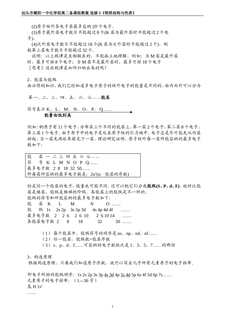 选修3《物质结构与性质》第一章物质结构与性质教案教案（打印）_第2页