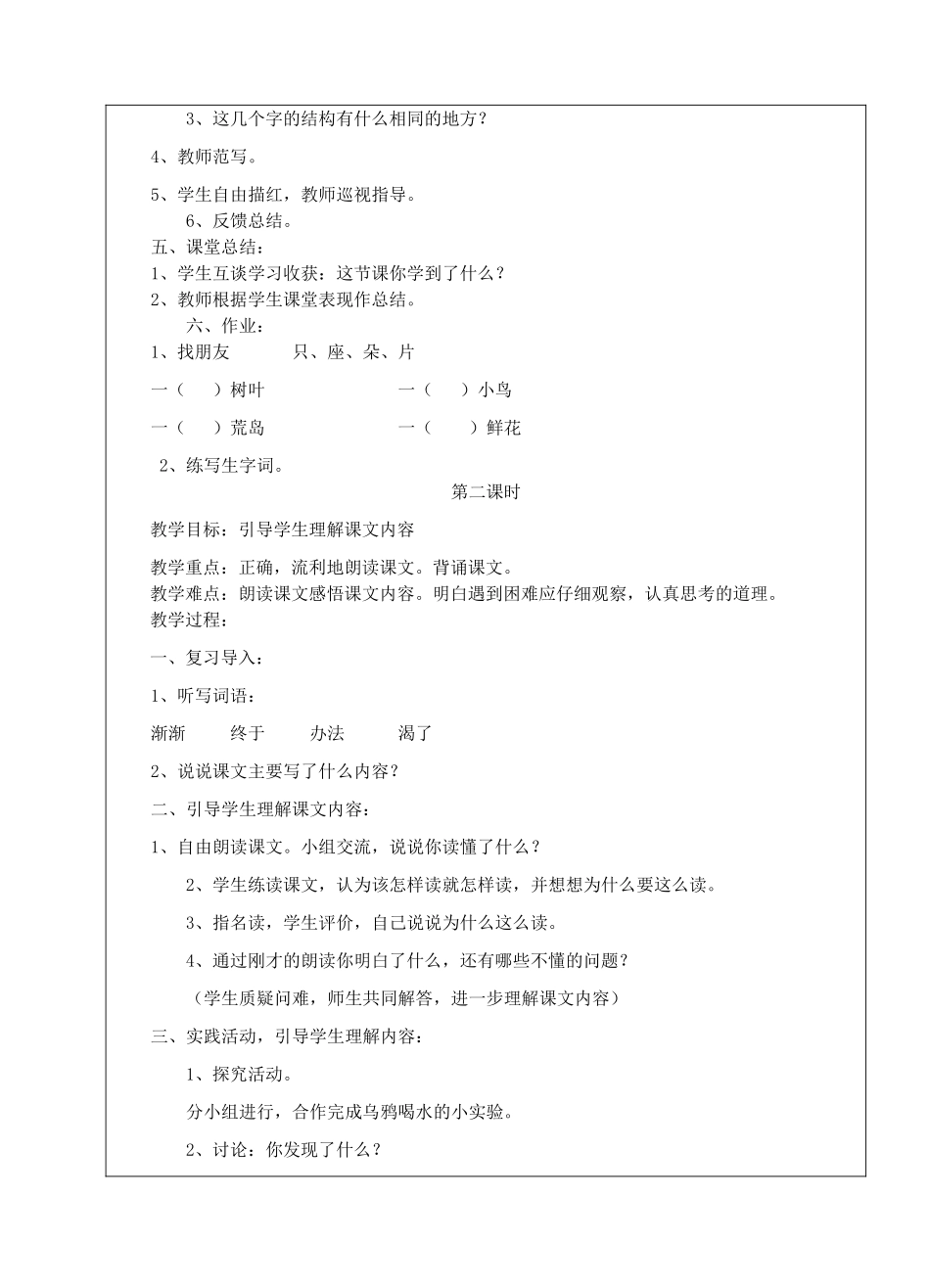 一年级语文下册 24 乌鸦喝水教案3 苏教版-苏教版小学一年级下册语文教案_第2页