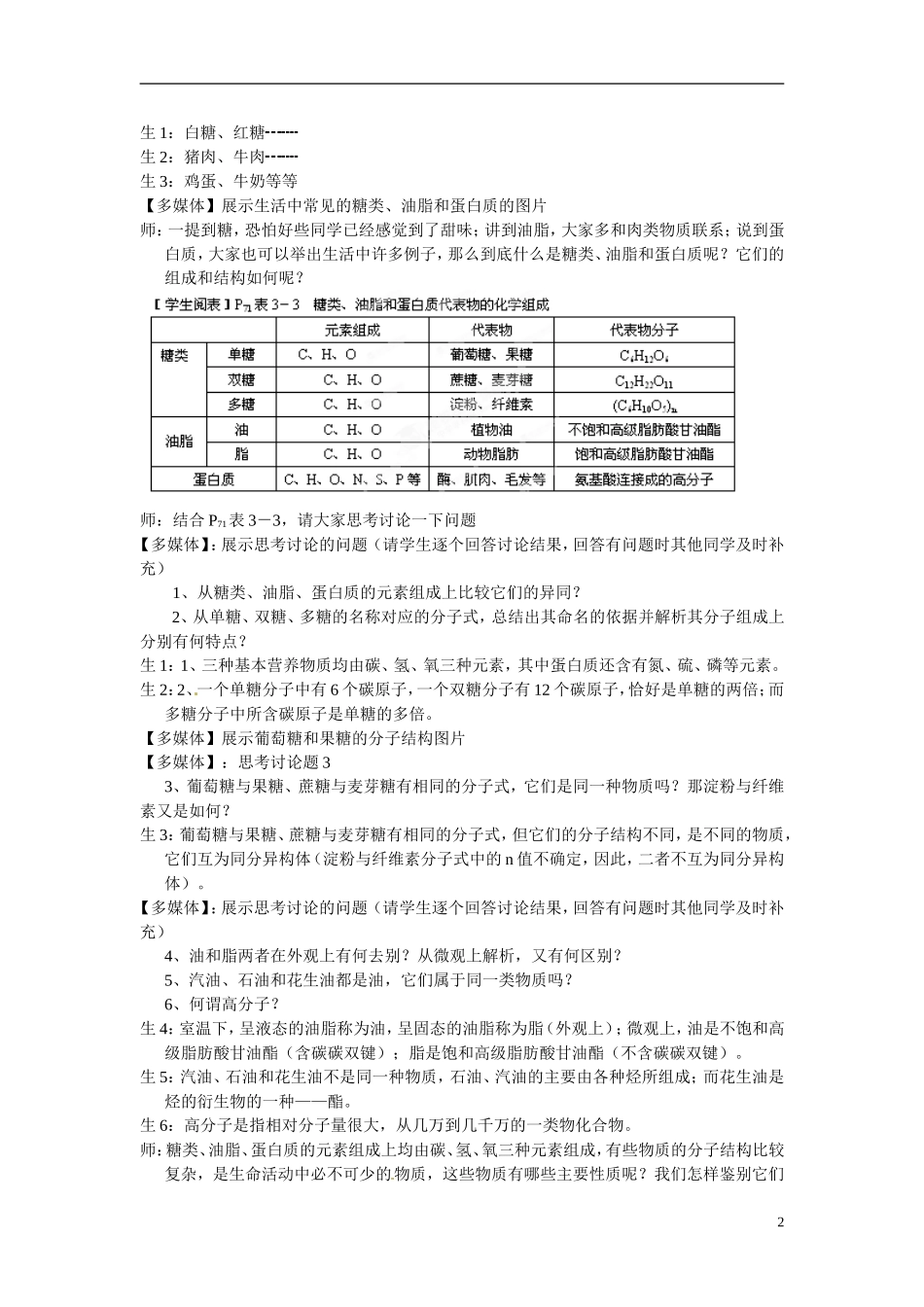 天津市梅江中学2014高中化学 3.4 常见的营养物质（第1课时）教案 新人教版必修2_第2页