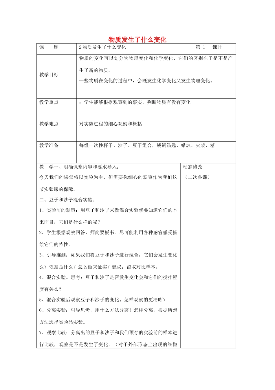 六年级科学下册 第二单元 物质的变化 2 物质发生了什么变化教案2 教科版-教科版小学六年级下册自然科学教案_第1页
