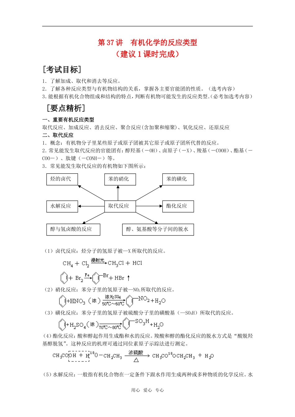 2010届高中化学高考二轮复习教案：第37讲 有机的反应类型人教版_第1页