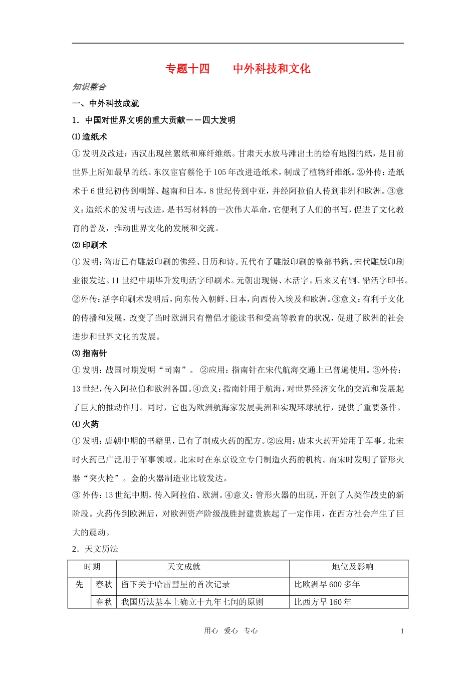 2011年高考历史第二轮复习《中外科技和文化》专题教案 人教版_第1页