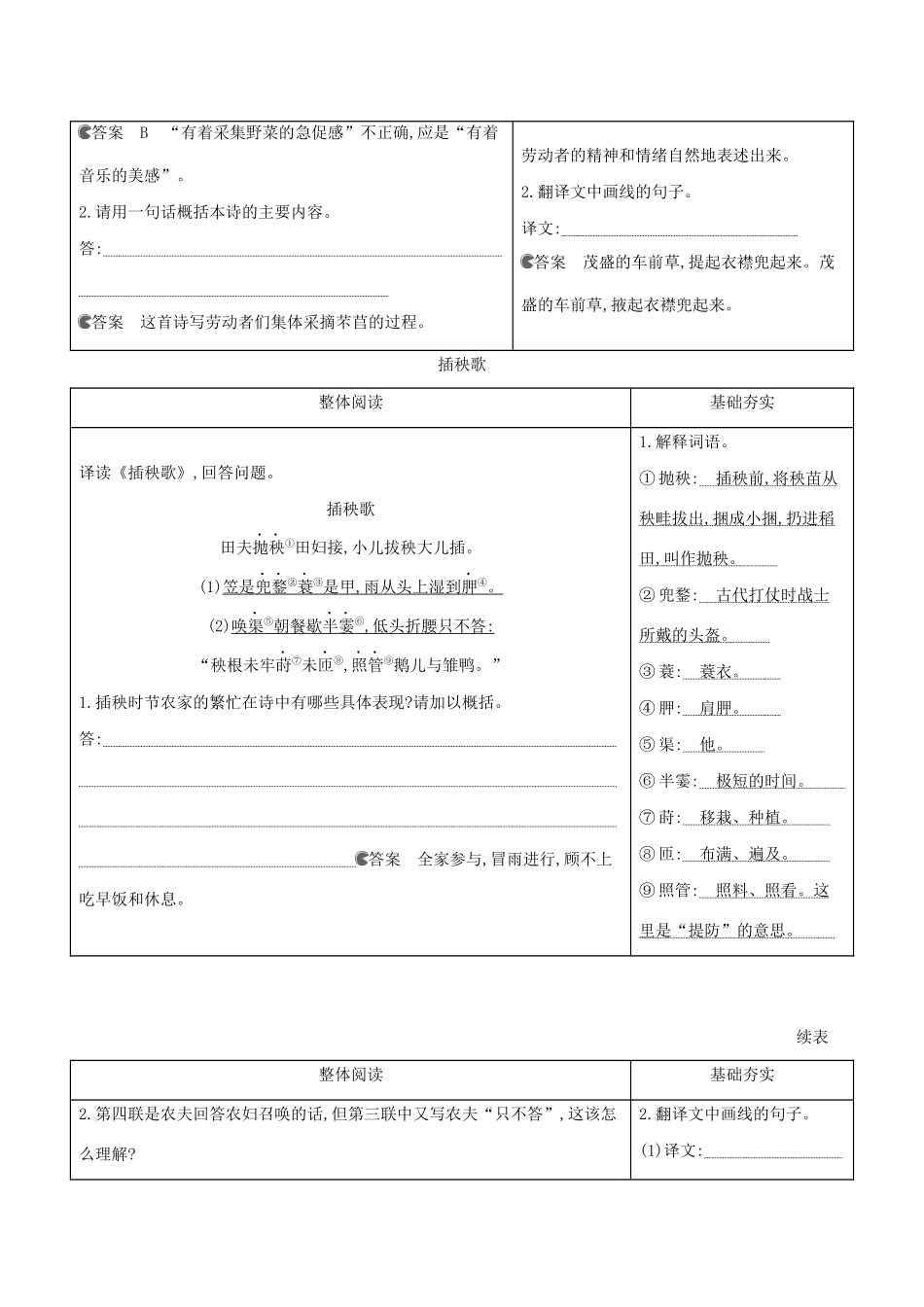 （3年高考2年模拟）版新教材高考语文 第二单元 6 芣苢 插秧歌讲义 新人教版必修1-新人教版高三必修1语文教案_第2页