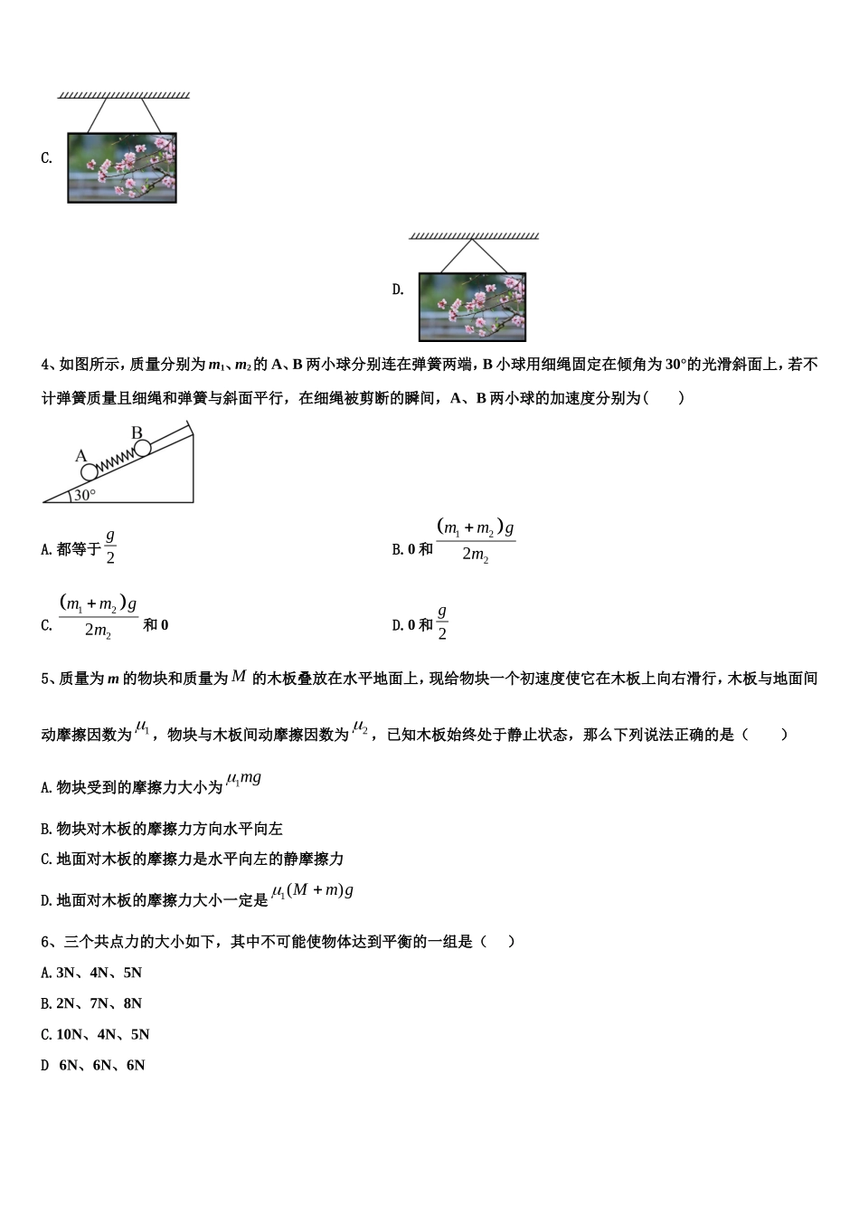 2022年福建省泉州市洛江区马甲中学物理高一第一学期期末调研试题含解析_第2页