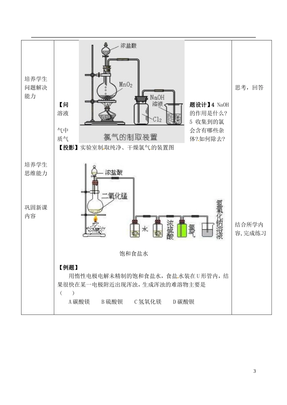 浙江省义乌市第三中学高中化学 14氯气的生产原理教学设计 新人教版必修1_第3页