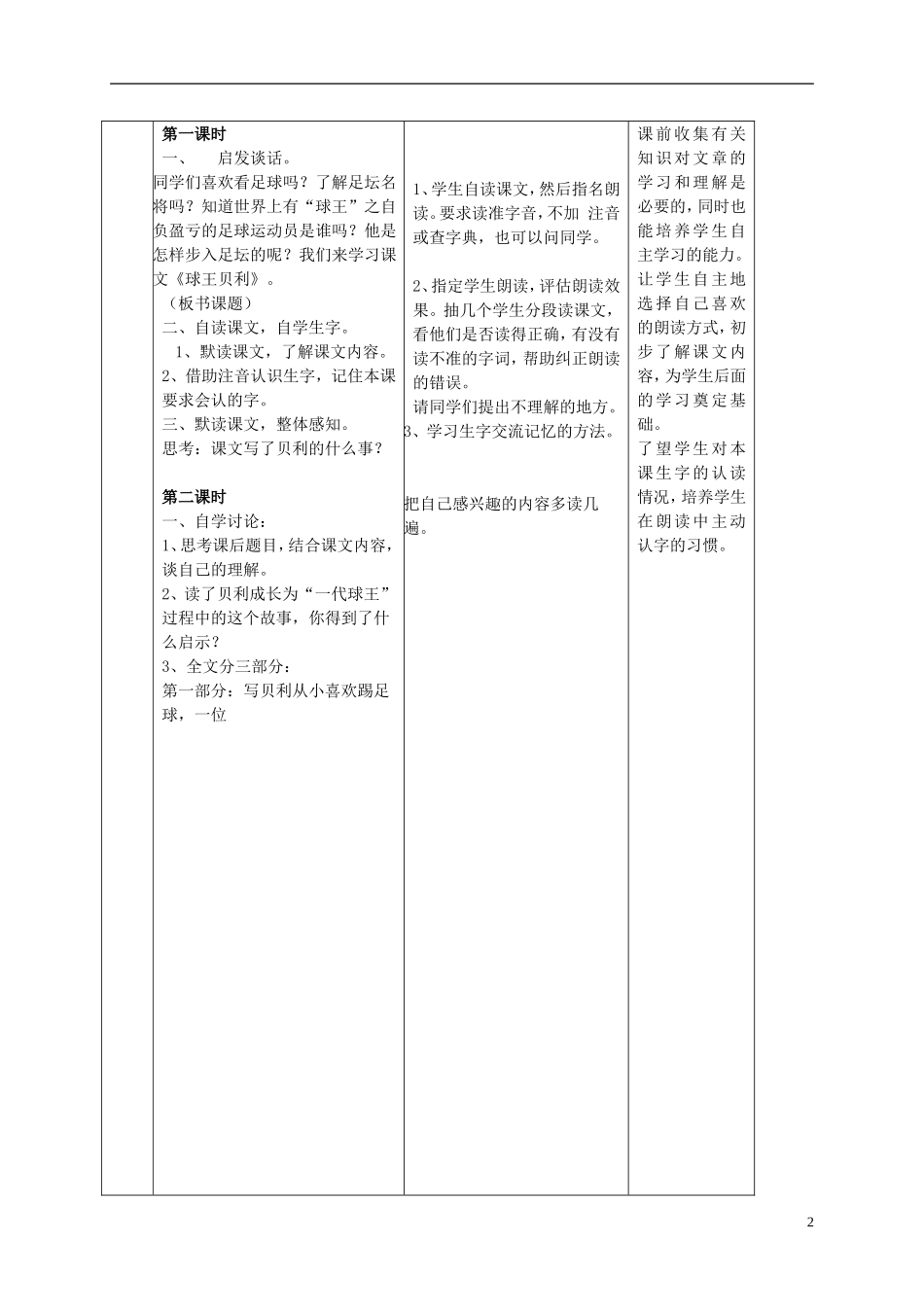四年级语文 《球王贝利》教案 语文S版_第2页