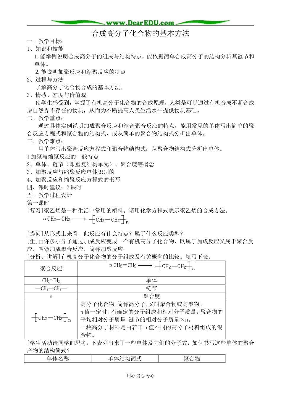 新人教版高中化学选修5合成高分子化合物的基本方法2_第1页