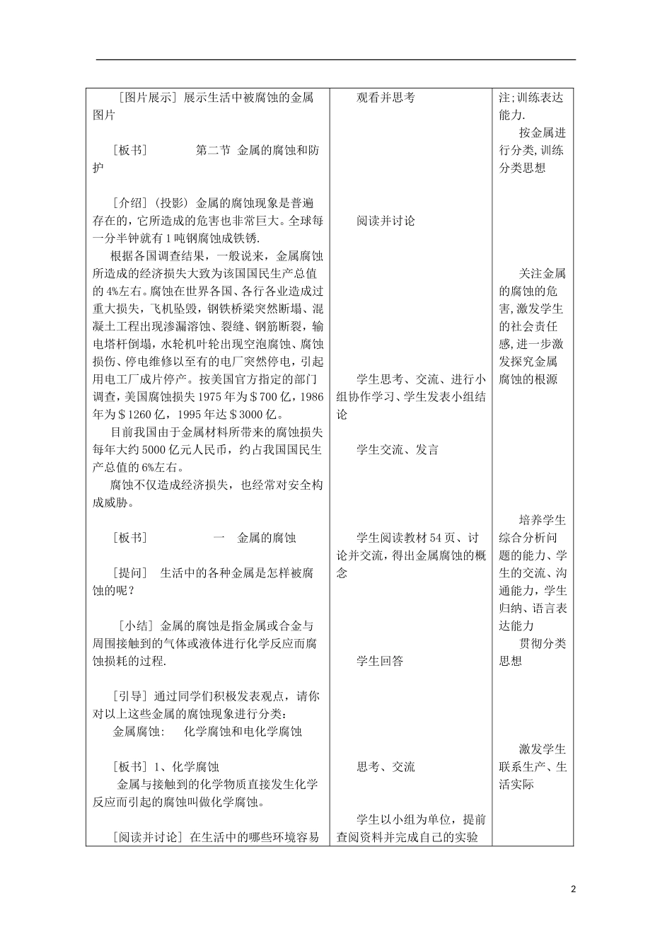 云南省2012-2013高中化学 3、2、1《金属的腐蚀与防护》教学设计1 新人教必修2_第2页