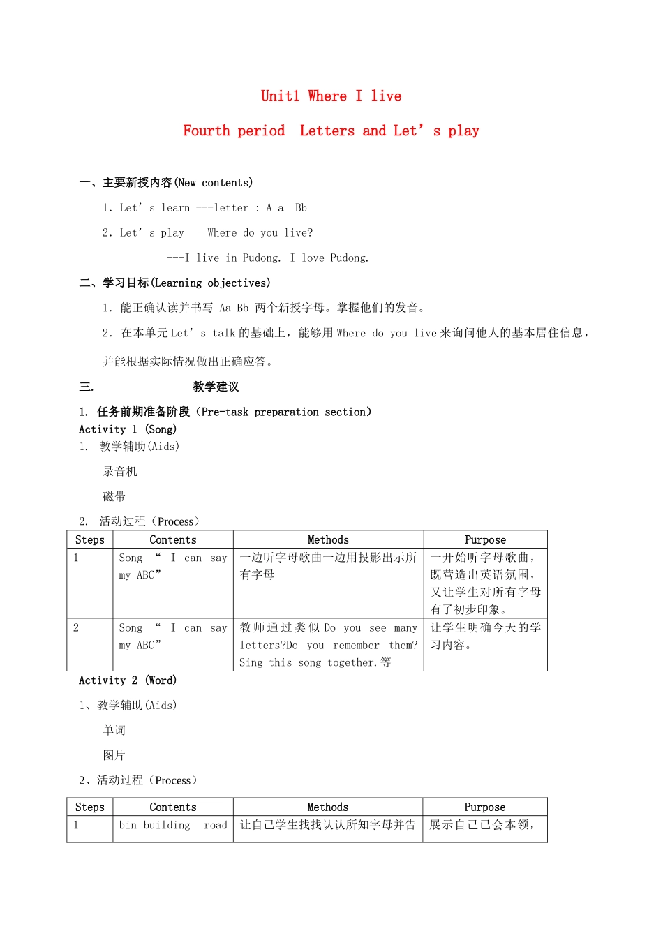 二年级英语上册 Unit1 Where I live（4）教案 沪教牛津版_第1页