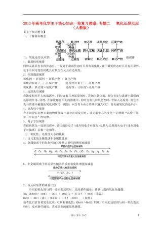 2013年高考化学主干核心知识一轮复习 专题二 氧化还原反应教案 新人教版