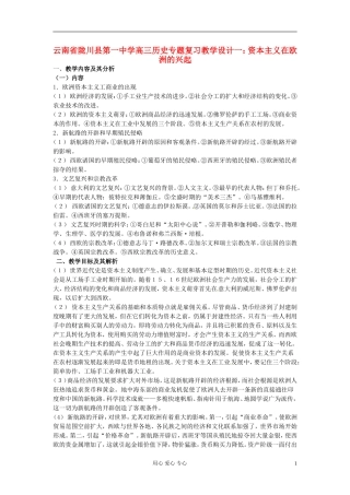 云南省陇川县第一中学高三历史专题复习 资本主义在欧洲的兴起教案