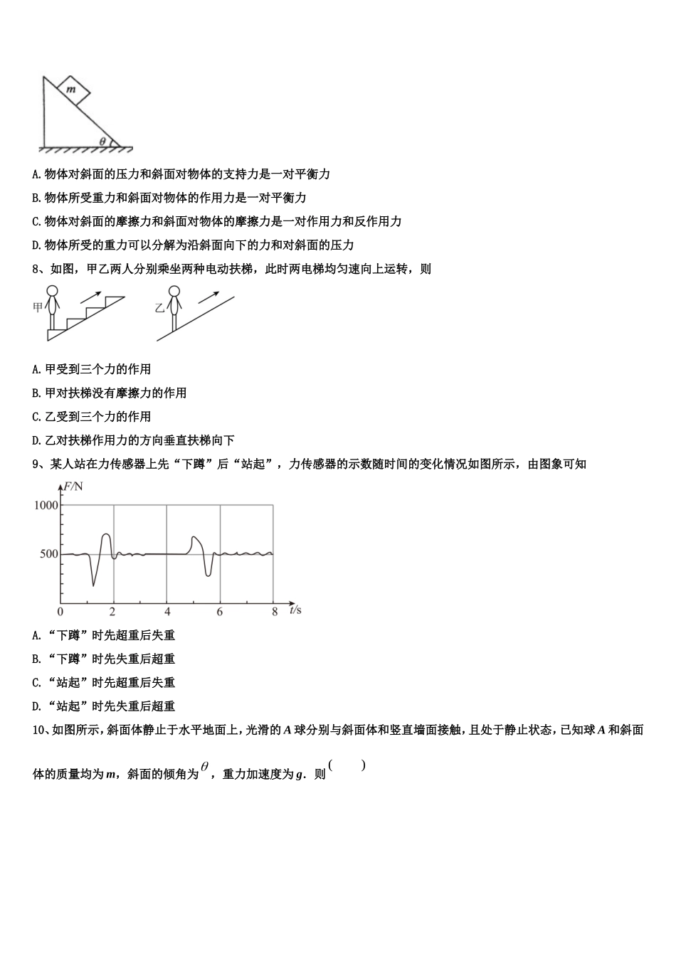 2022-2023学年安徽省淮北师大附中物理高一上期末质量跟踪监视试题含解析_第3页