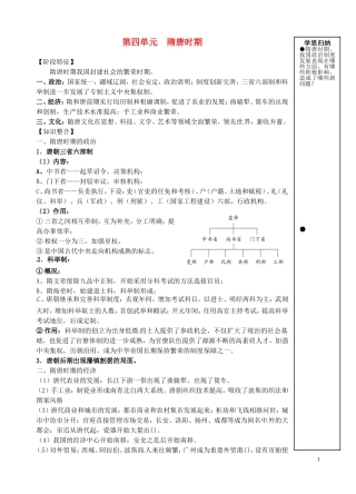 重庆市万州分水中学高三历史总复习 第四单元 隋唐时期教案 新人教版