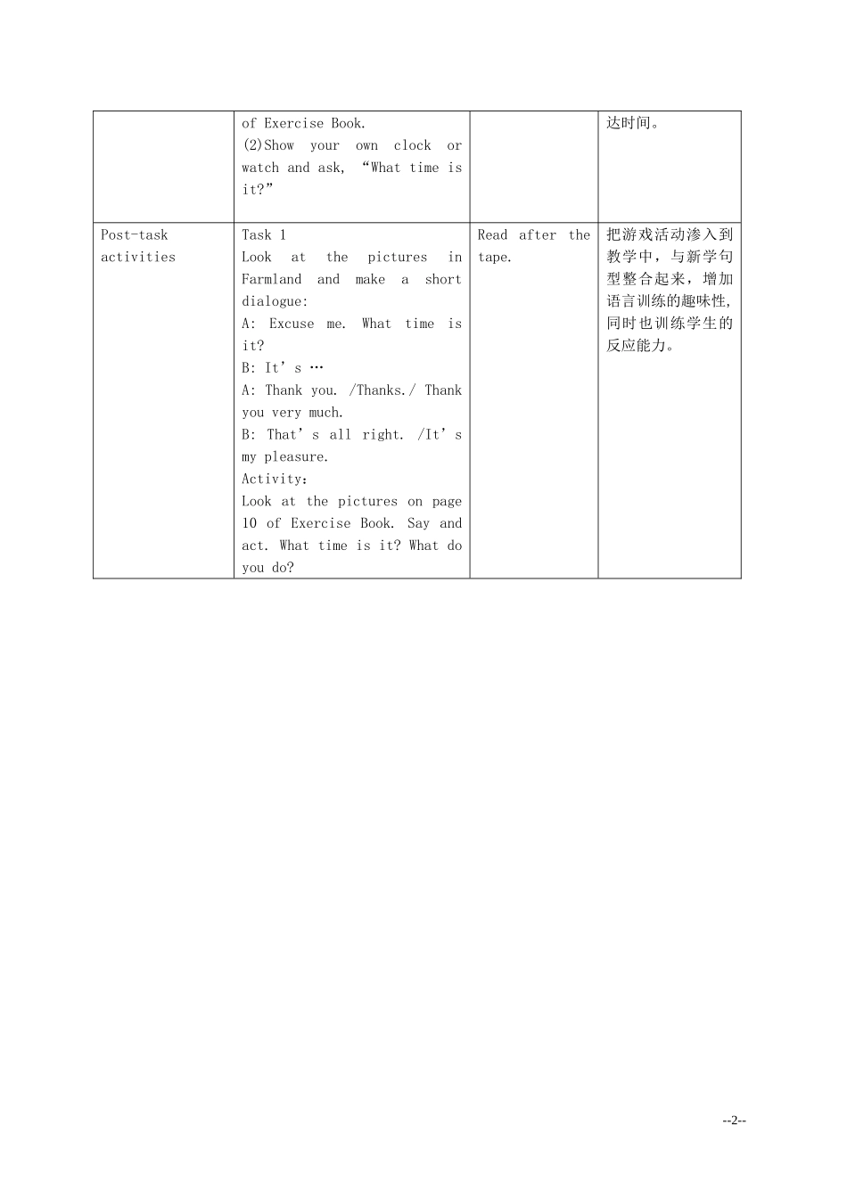 二年级英语下册 Unit 2 You are Late today(1)教案 新世纪版_第2页