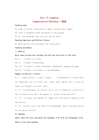 2012高中英语 Unit 17 Laughter-Communication Workshop精品教案 北师大版选修6