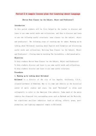 2014-2015学年高中英语 Unit 1 Period 2 A sample lesson plan for Learning about Language教学设计 新人教版选修8