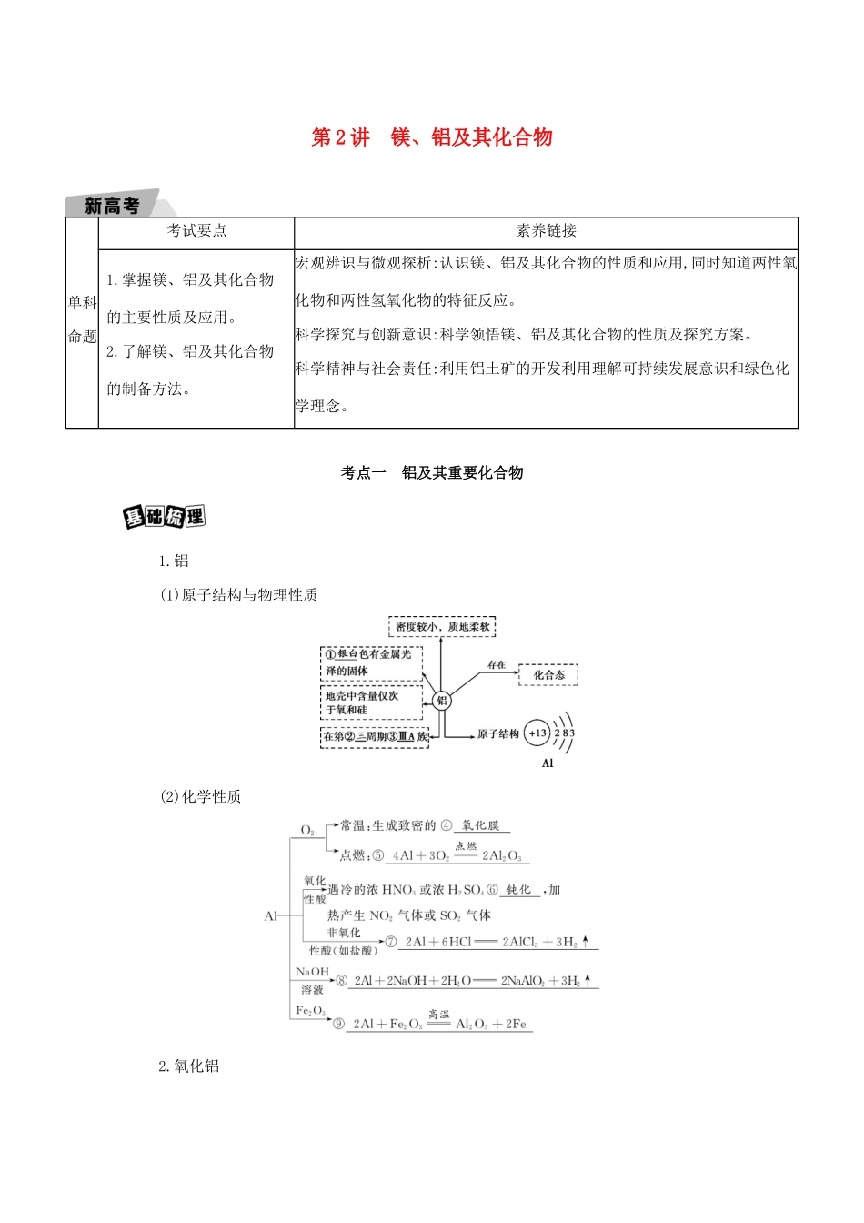 重庆市高考化学一轮复习 专题三 金属及其化合物 第2讲 镁、铝及其化合物教案-人教版高三全册化学教案_第1页