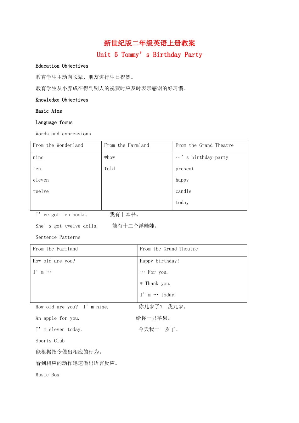 二年级英语上册 Unit5教案 上海新世纪版_第1页