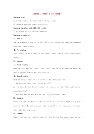 2012高中英语 Unit 17 Lesson 1 What’s So Funny精品教案 北师大版选修6