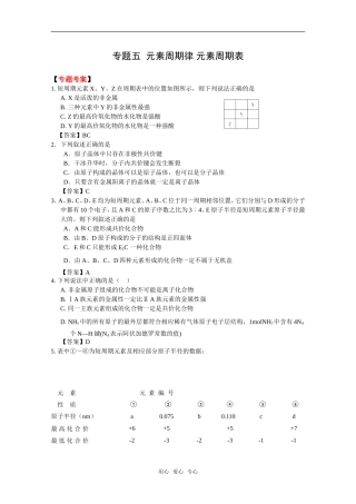 2010高考二轮复习化学考案：专题五《元素周期律 元素周期表》