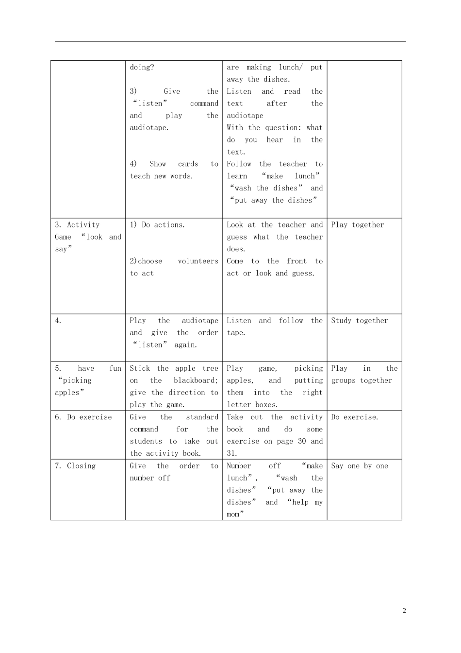 二年级英语下册 Unit 2 Lesson 15 Help your family(2)教案 冀教版（一起）_第2页