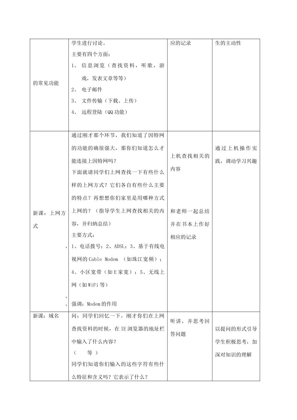 六年级信息技术 《因特网》教学设计教案_第3页