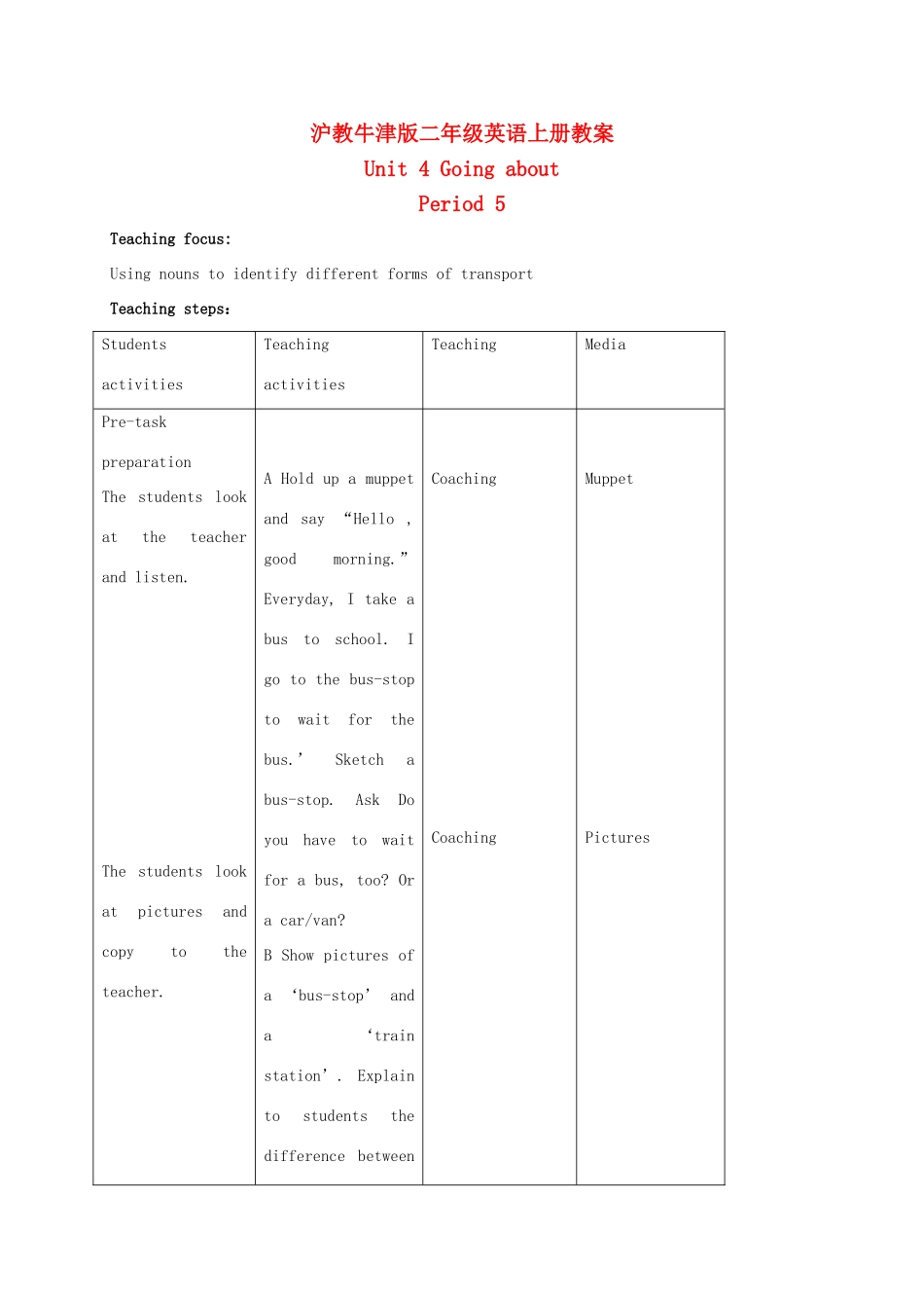 二年级英语上册 Unit4 period5教案 沪教牛津版_第1页