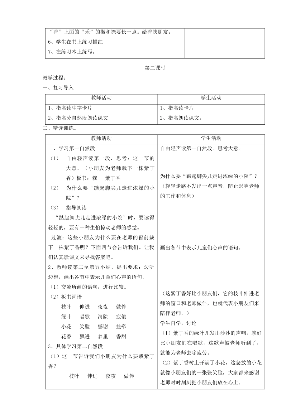 二年级语文上册 6 一株紫丁香教案 苏教版-苏教版小学二年级上册语文教案_第3页