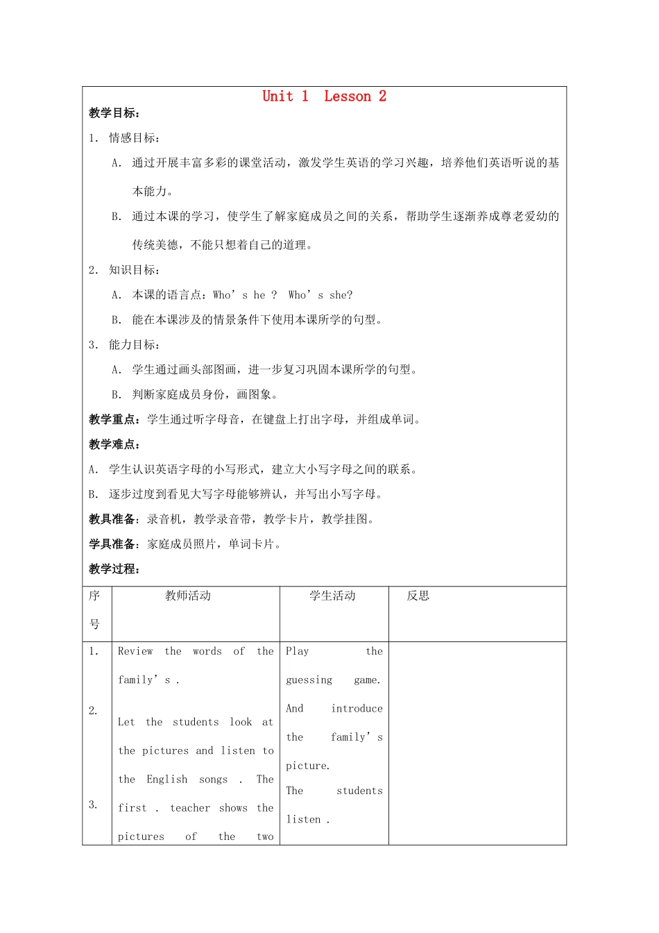二年级英语上册 unit1 Lesson2教案 人教新起点_第1页